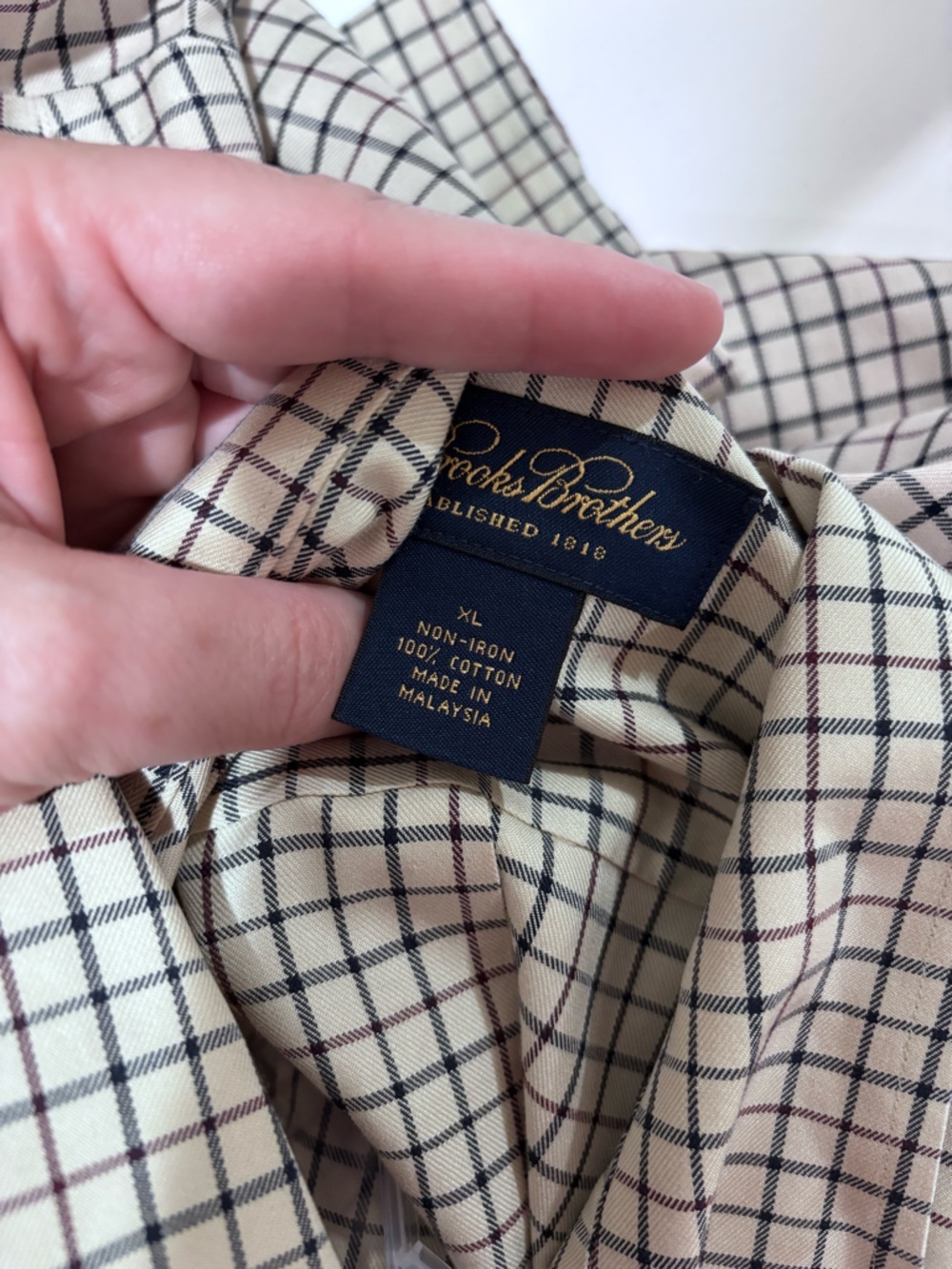 Men's Beige Checked Button-Down Shirt Brooks Brothers XL - Picture 4 of 5